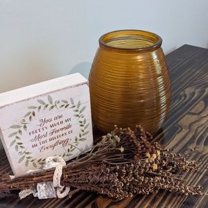 Yellow Ribbed Glass Vase 7.5in